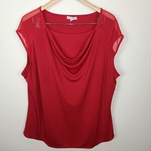 Established 1962 Sheer Shoulder Drape Front Sleeveless Blouse